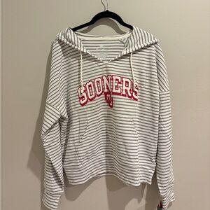 Fanatics Gray and White Striped Women Medium Hoodie